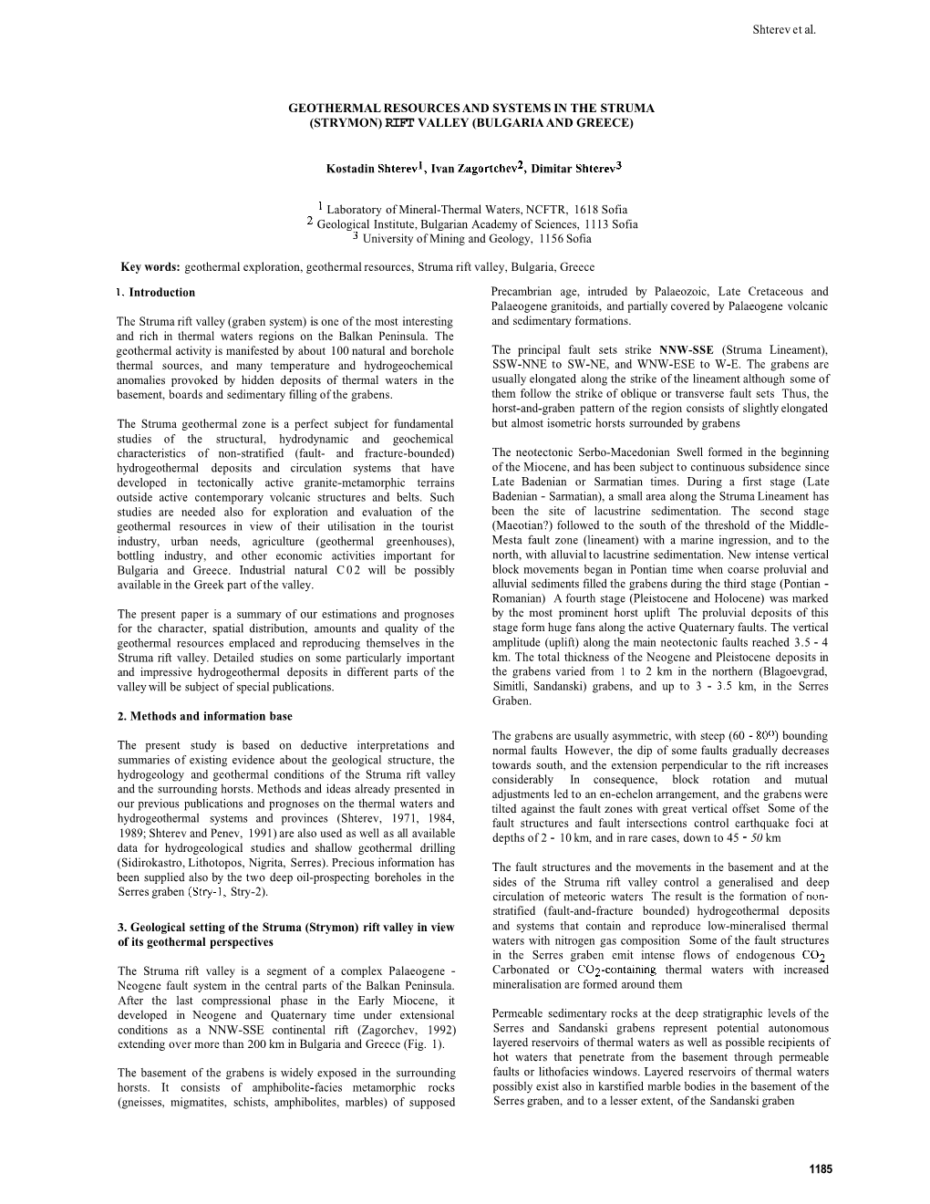 Shterev Et Al. GEOTHERMAL RESOURCES and SYSTEMS IN