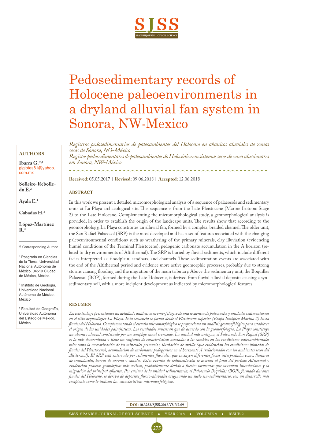 Pedosedimentary Records of Holocene Paleoenvironments in a Dryland Alluvial Fan System in Sonora, NW-Mexico