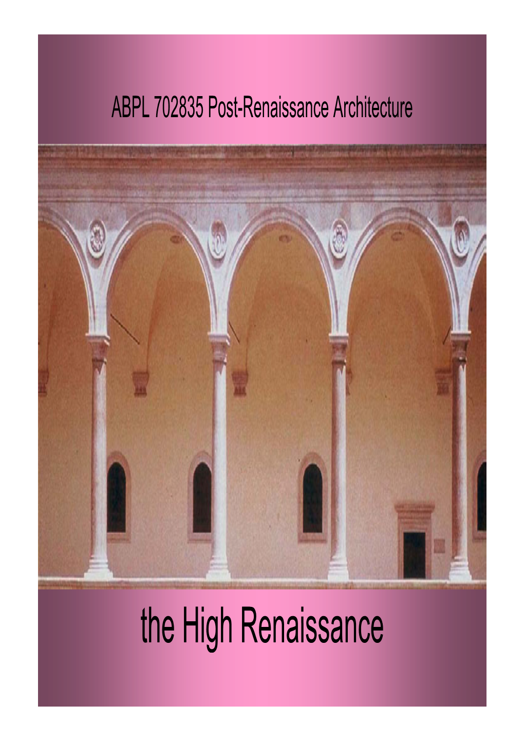 The High Renaissance COMMONWEALTH of AUSTRALIA Copyright Regulations 1969