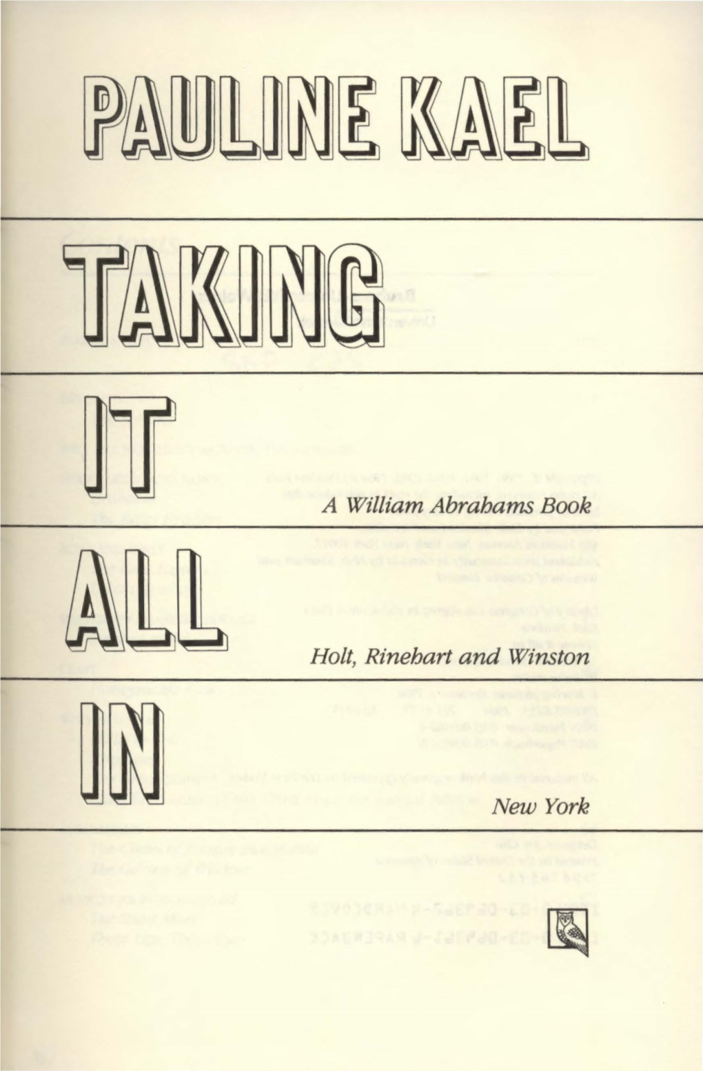 VA William Abrahams Book ~~Lli Holt, Rinehart and Winston