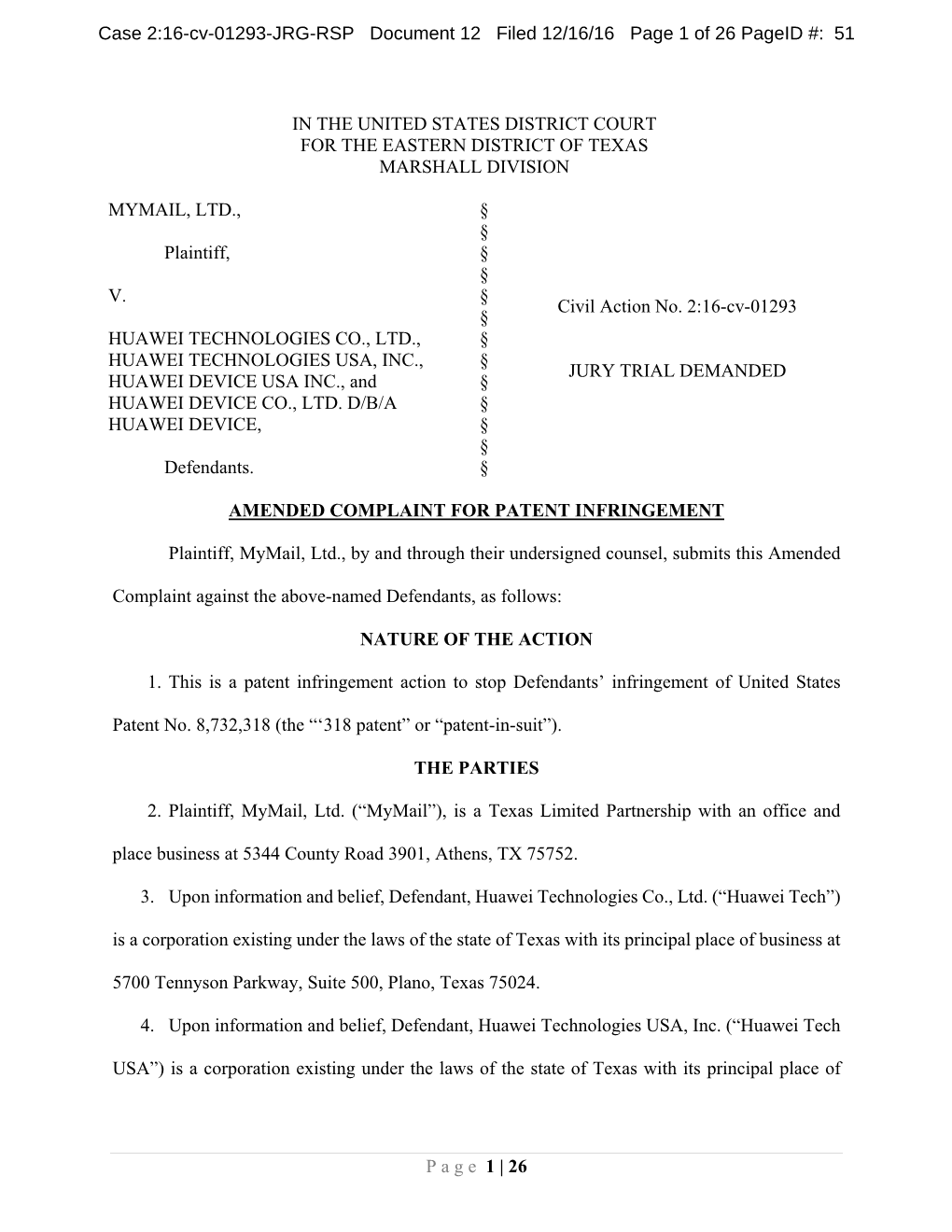 Page 1 | 26 in the UNITED STATES DISTRICT COURT for THE