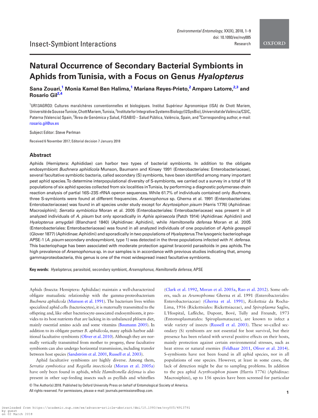 Natural Occurrence of Secondary Bacterial Symbionts in Aphids From