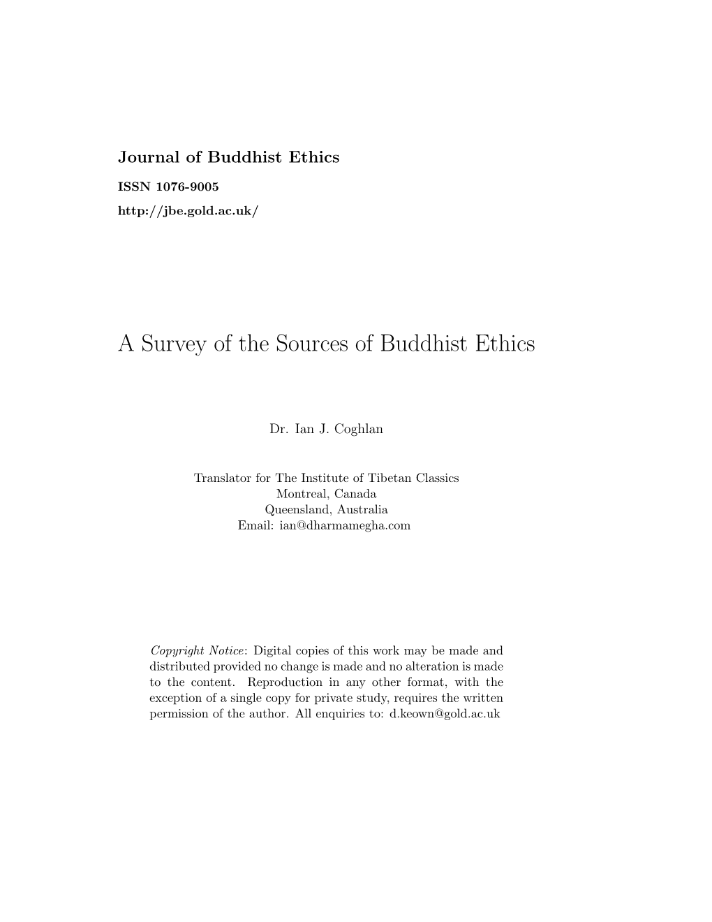 A Survey of the Sources of Buddhist Ethics