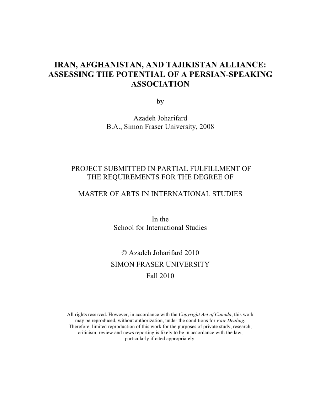 Iran, Afghanistan, and Tajikistan Alliance: Assessing the Potential of a Persian-Speaking Association