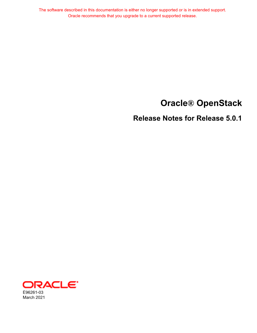 Oracle® Openstack Release Notes for Release 5.0.1