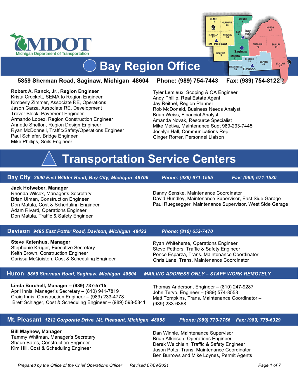 Bay Region Office Transportation Service Centers