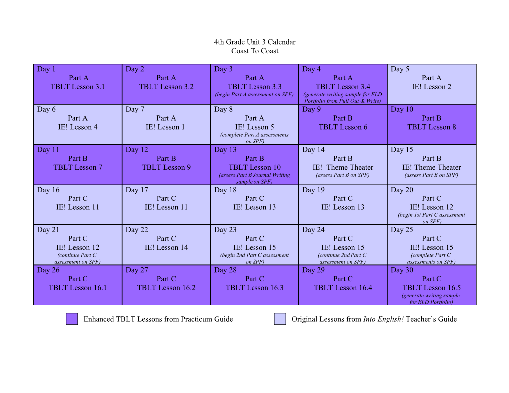 4Th Grade Unit 5 Calendar