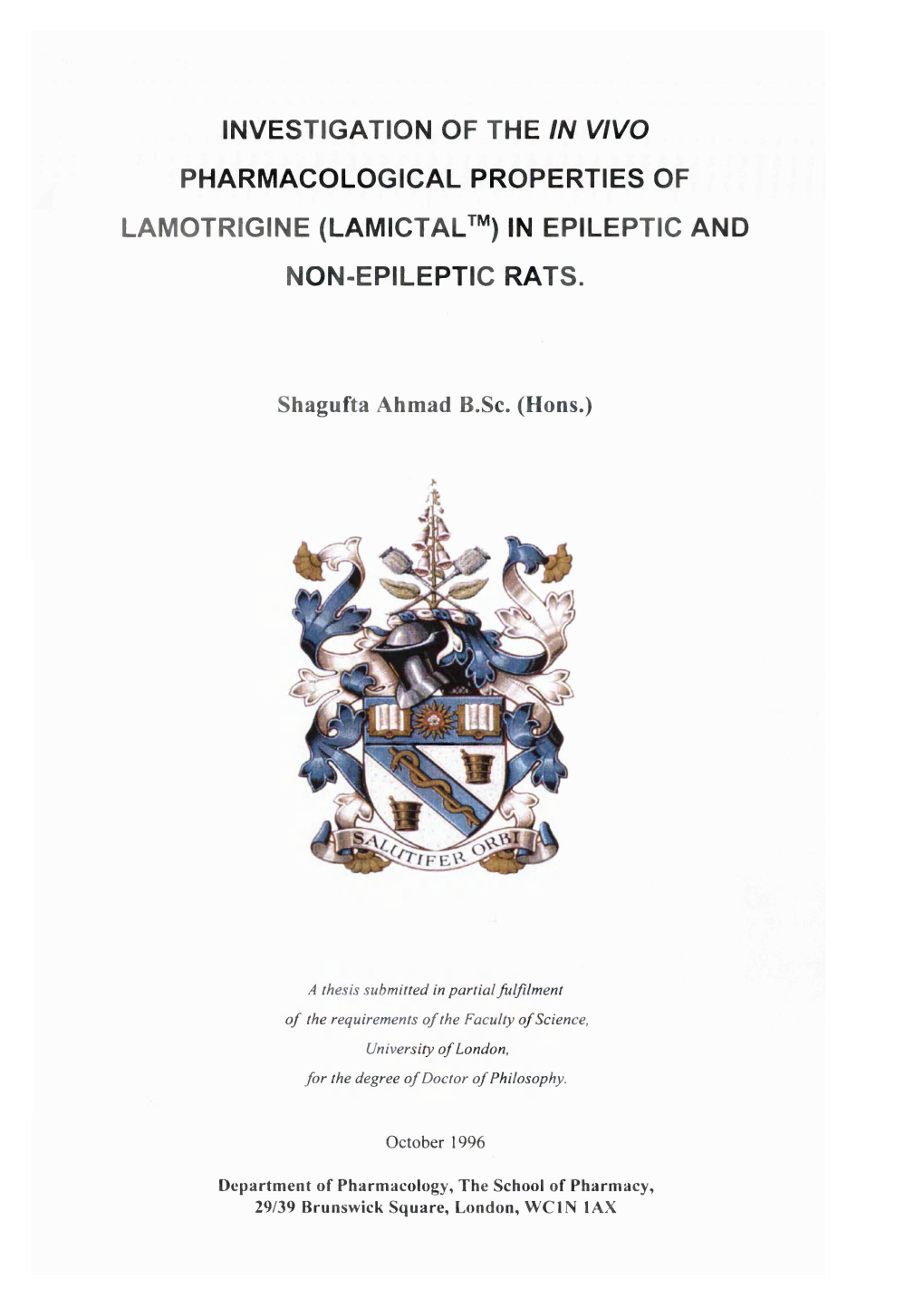 Investigation of the in Vivo Pharmacological Properties of Lamotrigine (Lamictal™) in Epileptic and Non-Epileptic Rats