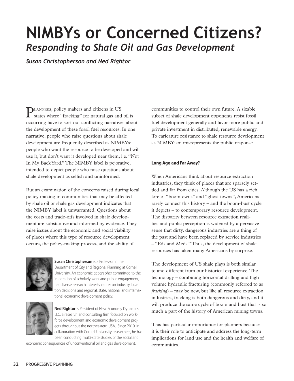 Nimbys Or Concerned Citizens? Responding to Shale Oil and Gas Development Susan Christopherson and Ned Rightor