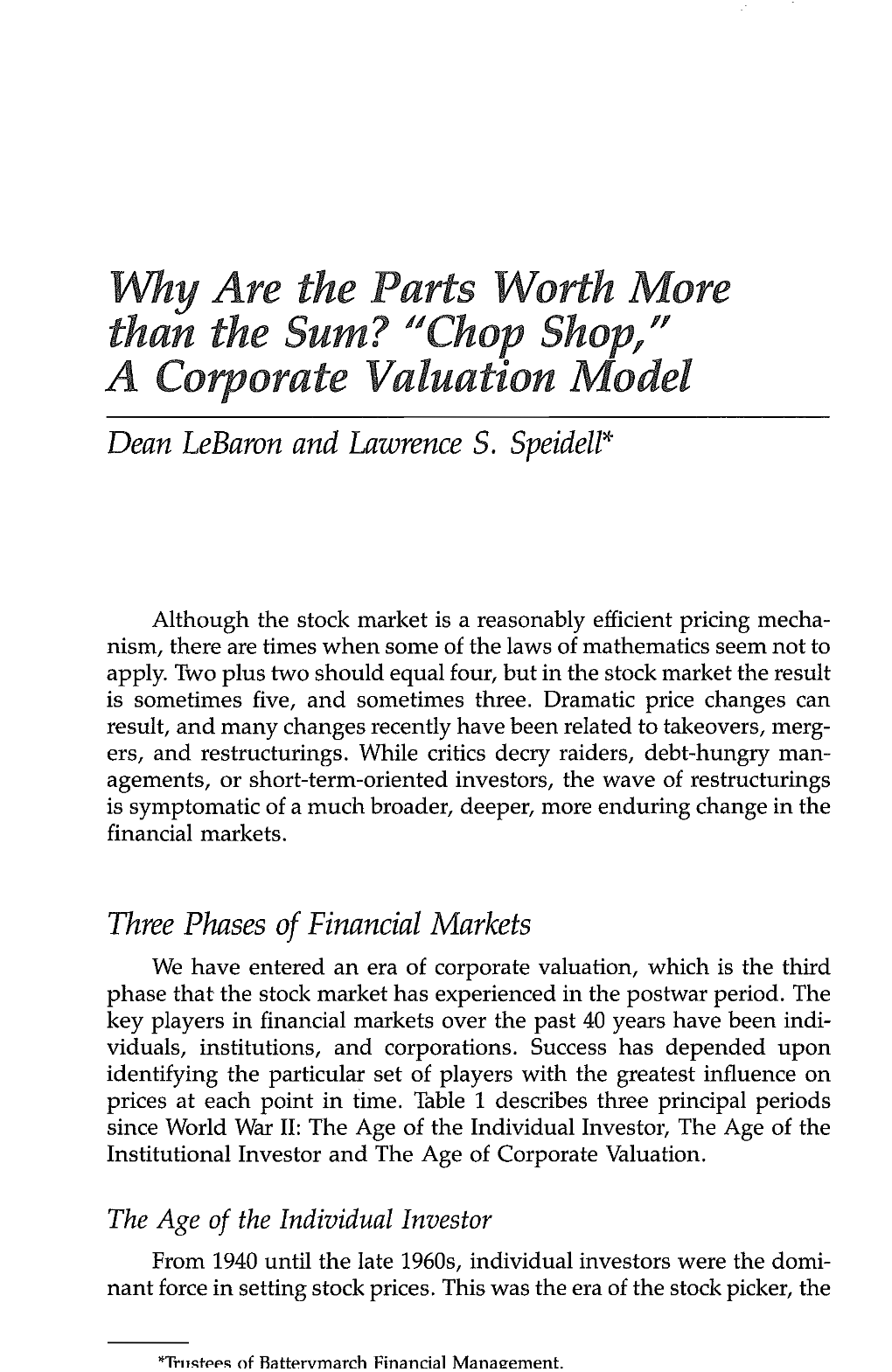 "Chop Shop," a Corporate Valuation Model