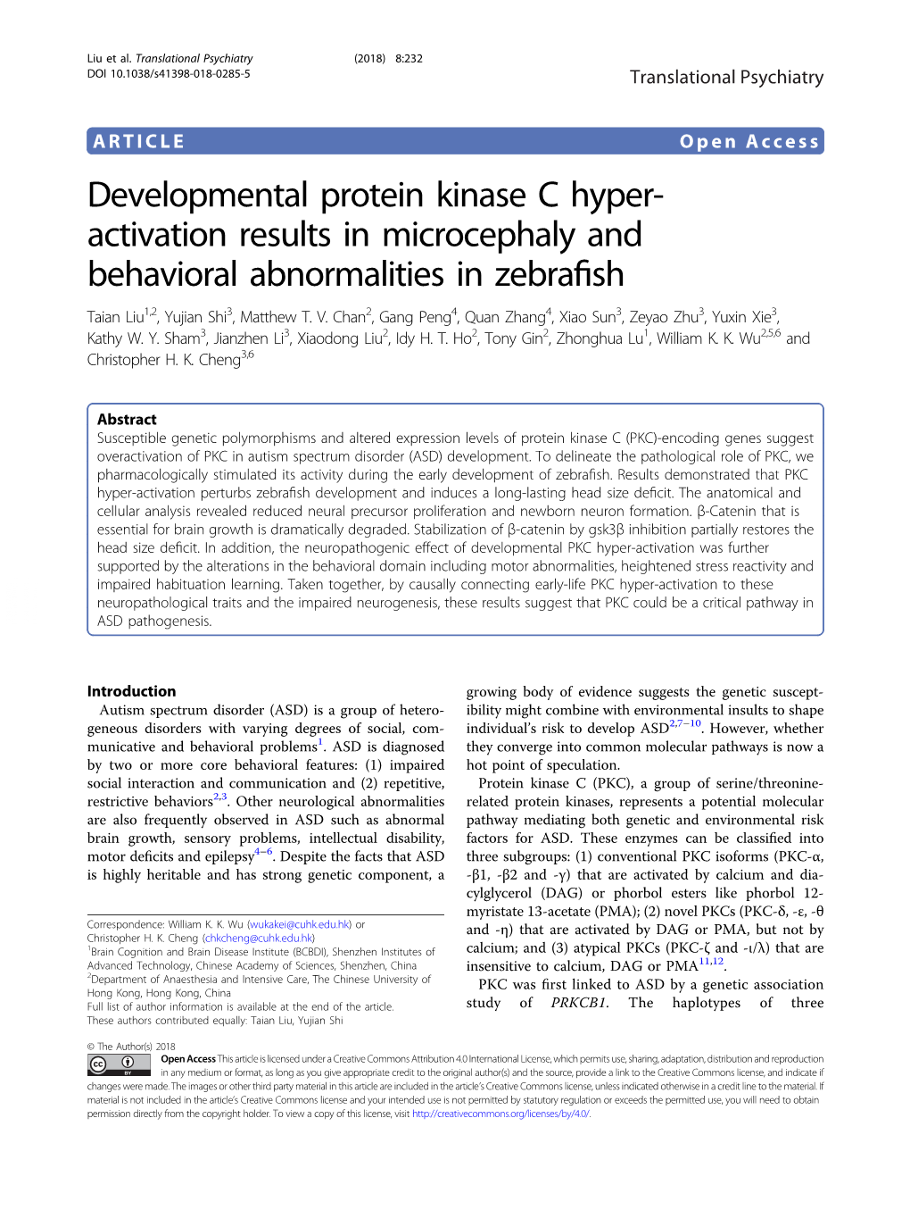 Developmental Protein Kinase C Hyper-Activation Results in Microcephaly