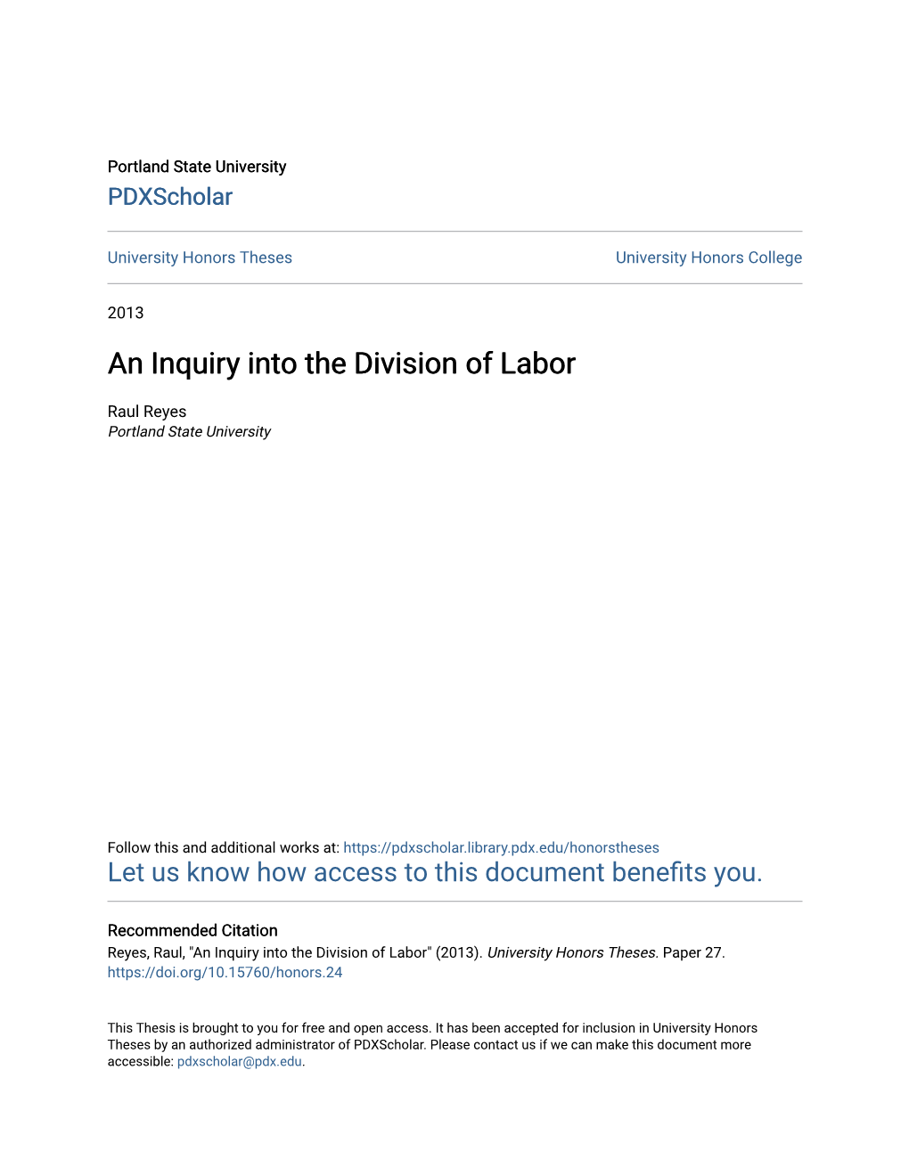 An Inquiry Into the Division of Labor