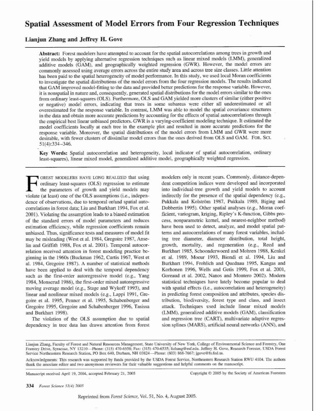 Spatial Assessment of Model Errors from Four Regression Techniques