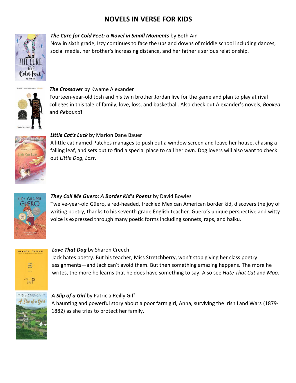 Novels in Verse for Kids