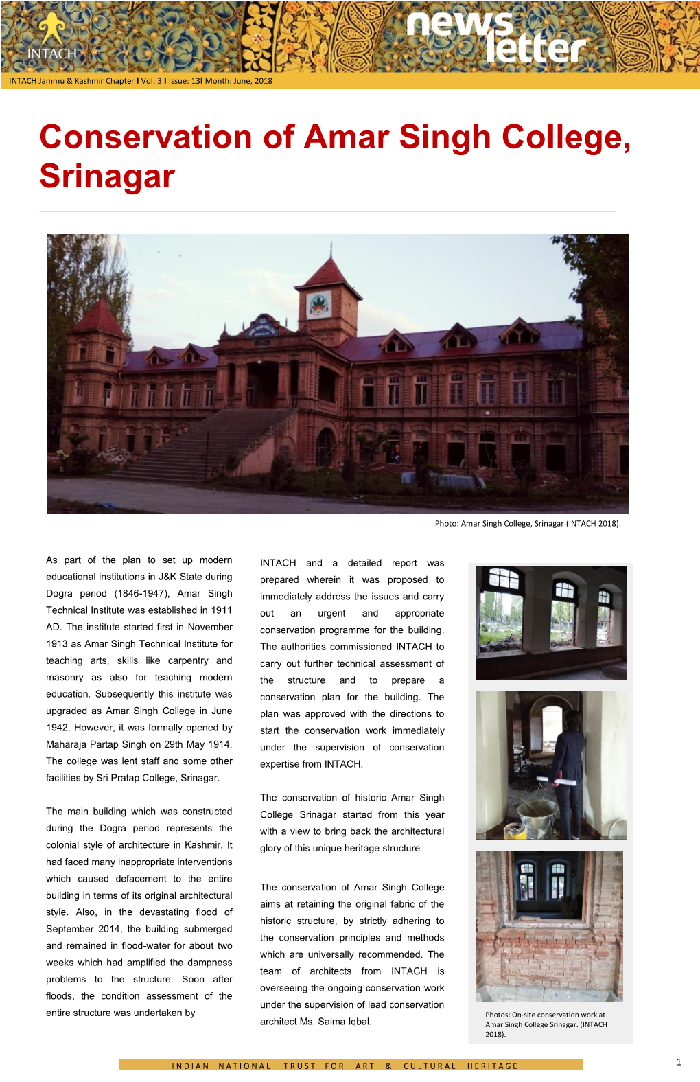 Conservation of Amar Singh College, Srinagar