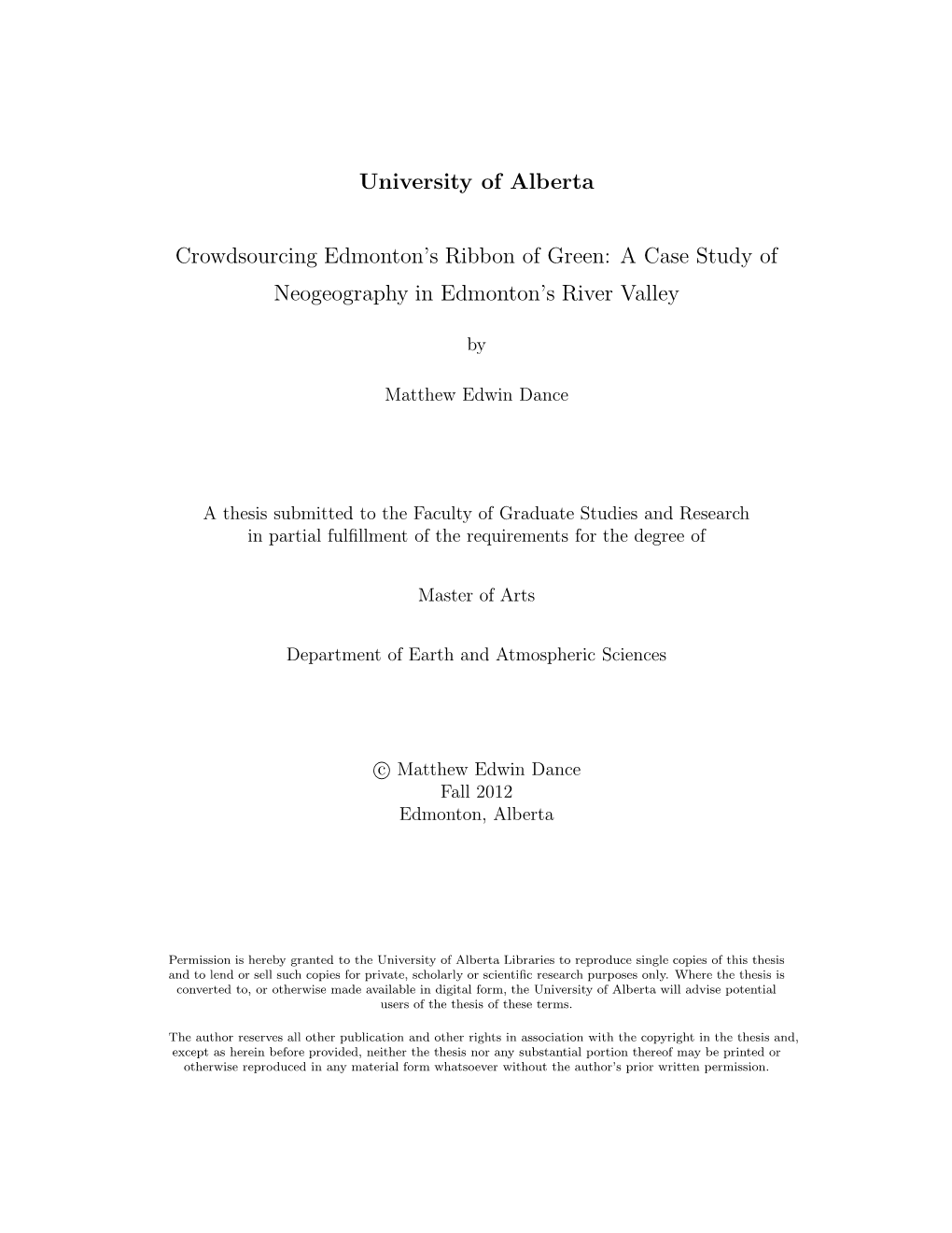 A Case Study of Neogeography in Edmonton’S River Valley