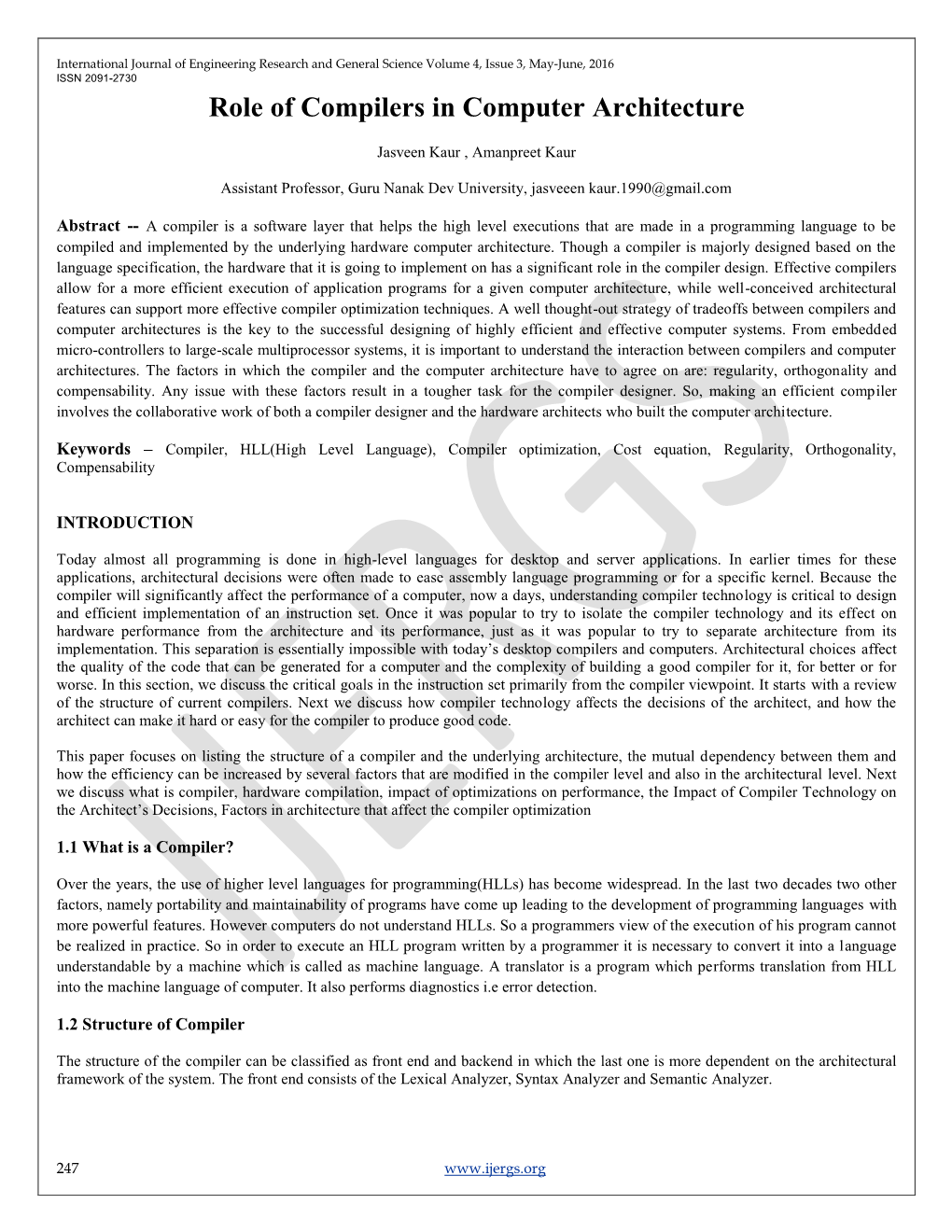 Role of Compilers in Computer Architecture