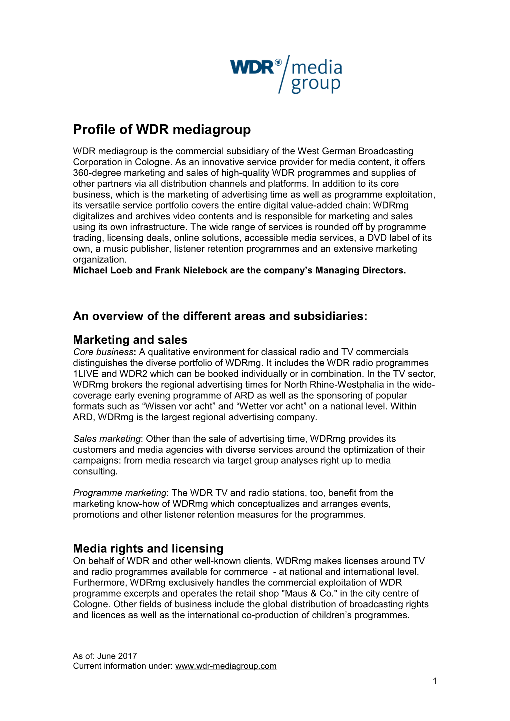 Profile of WDR Mediagroup