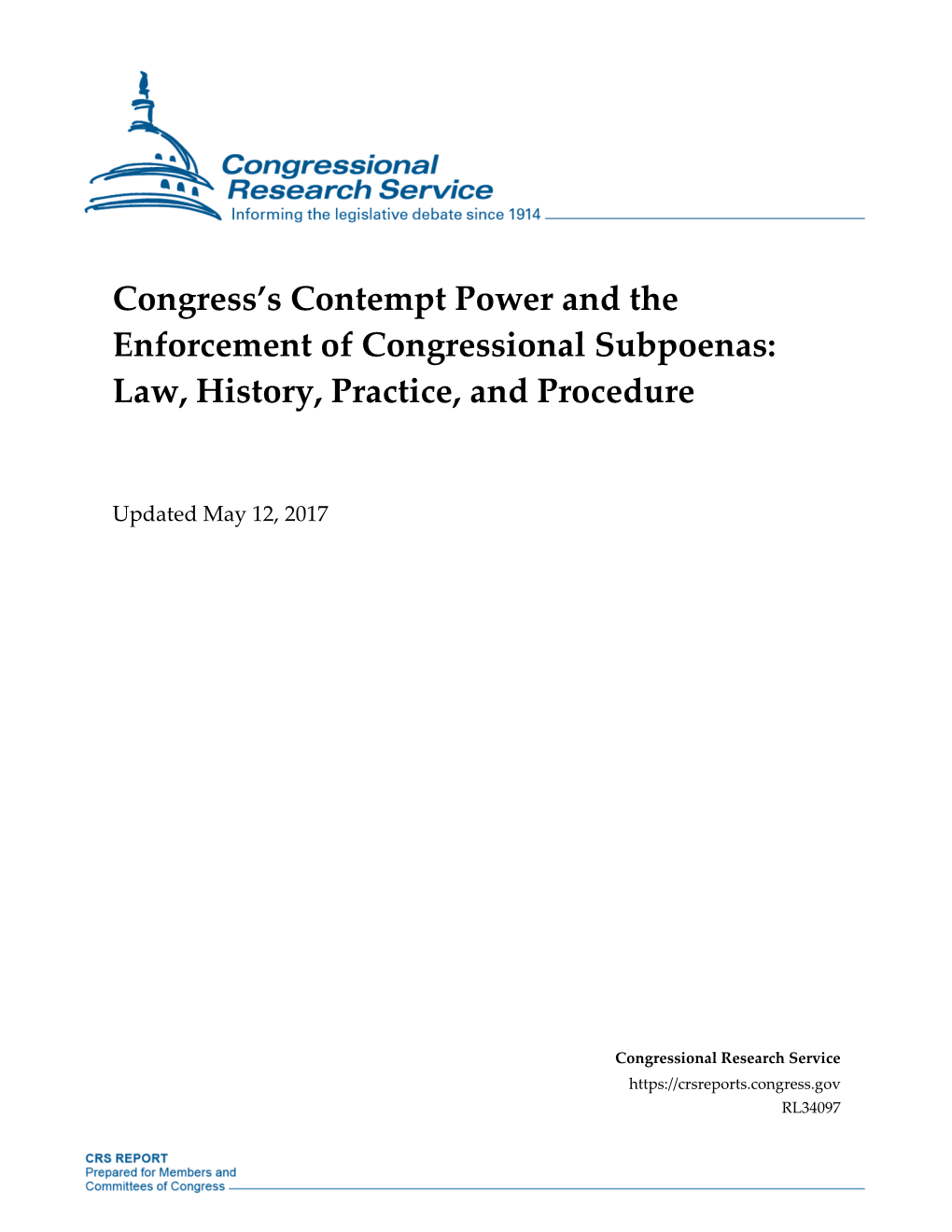 Congress's Contempt Power and the Enforcement Of