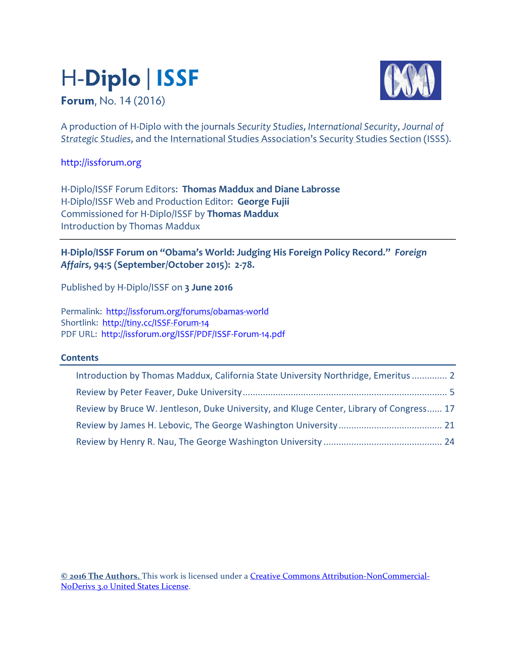 H-Diplo/ISSF Forum, No. 13 (2016)