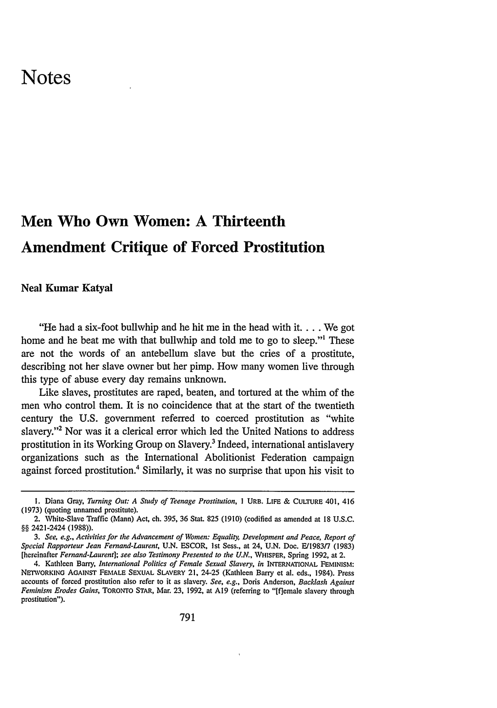 A Thirteenth Amendment Critique of Forced Prostitution