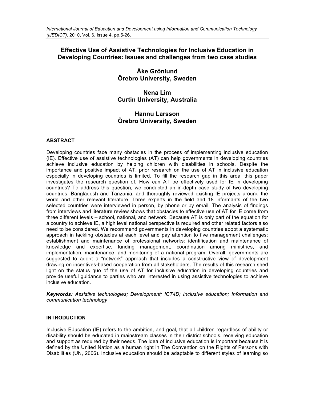 Effective Use of Assistive Technologies for Inclusive Education in Developing Countries: Issues and Challenges from Two Case Studies