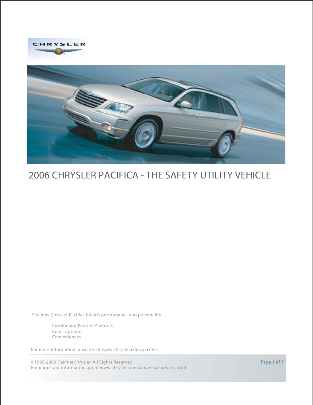 2006 Chrysler Pacifica - the Safety Utility Vehicle