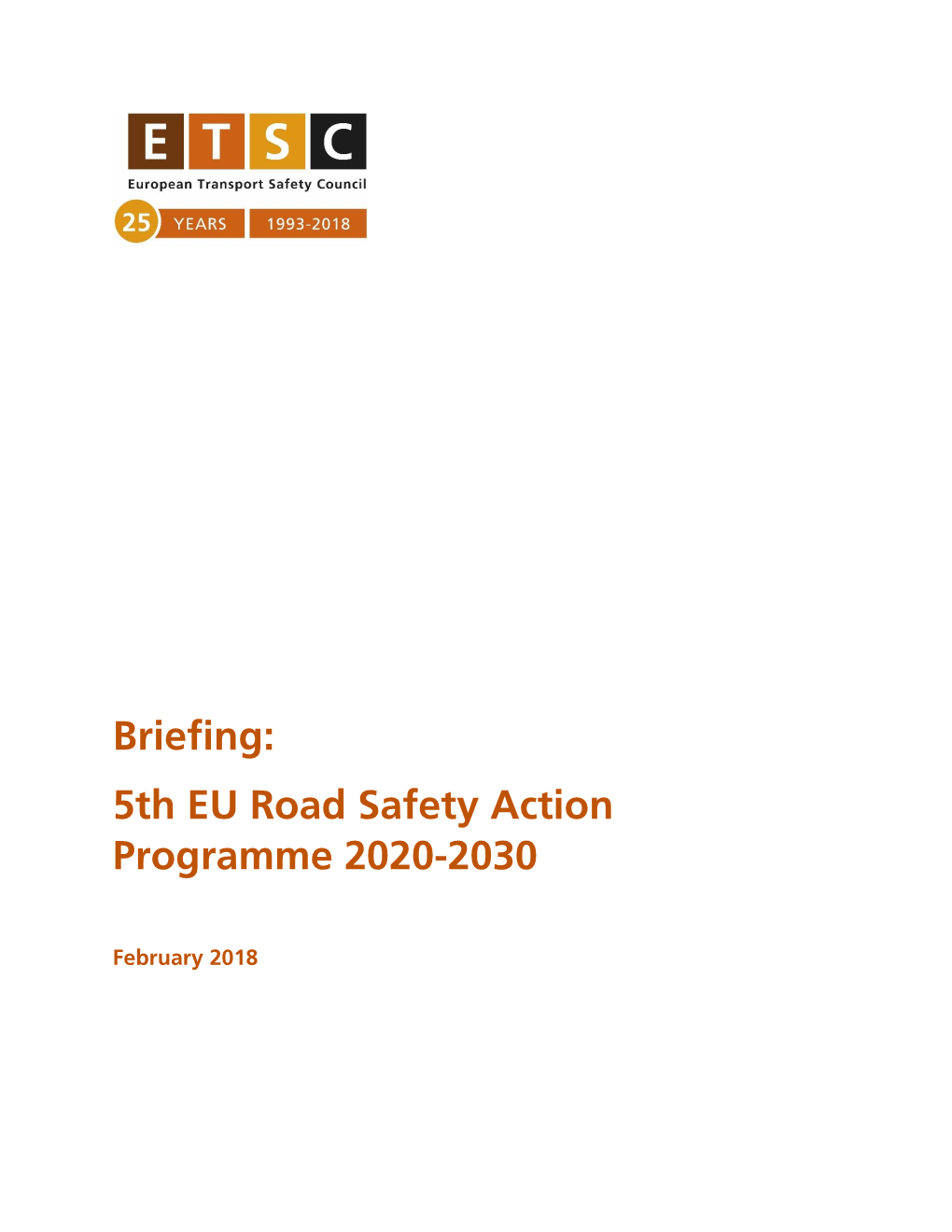 Briefing: 5Th EU Road Safety Action Programme 2020-2030