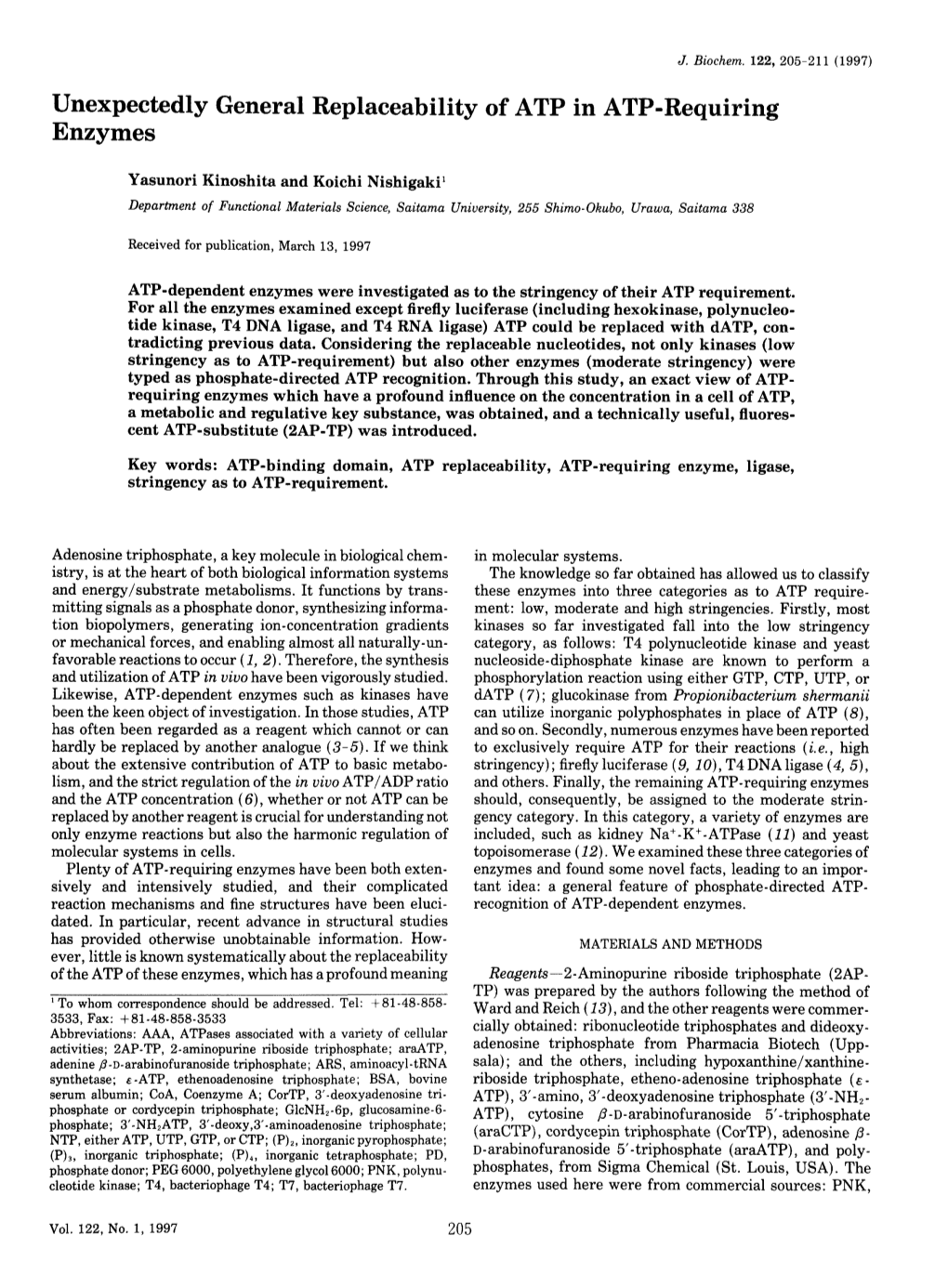 Unexpectedly General Replaceability of ATP in ATP-Requiring Enzymes