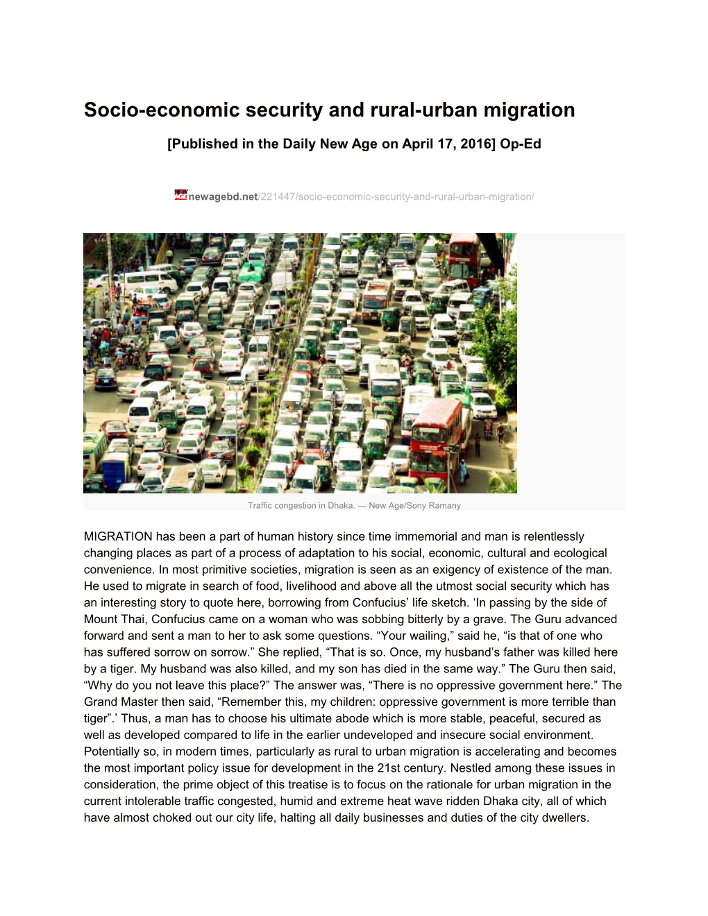 Socio-Economic Security and Rural-Urban Migration