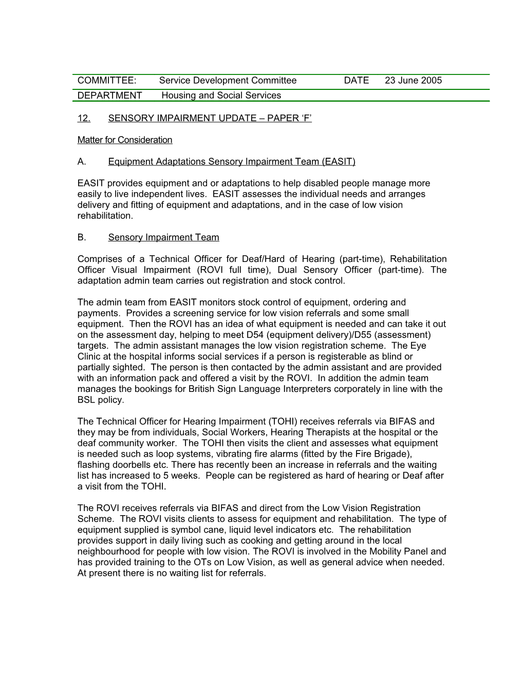 12. Sensory Impairment Update Paper F