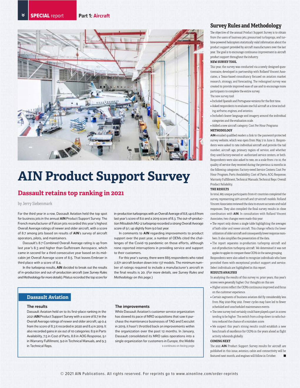 AIN Product Support Survey Warranty Fulfillment; Technical Manuals; Technical Reps: Overall Product Reliability