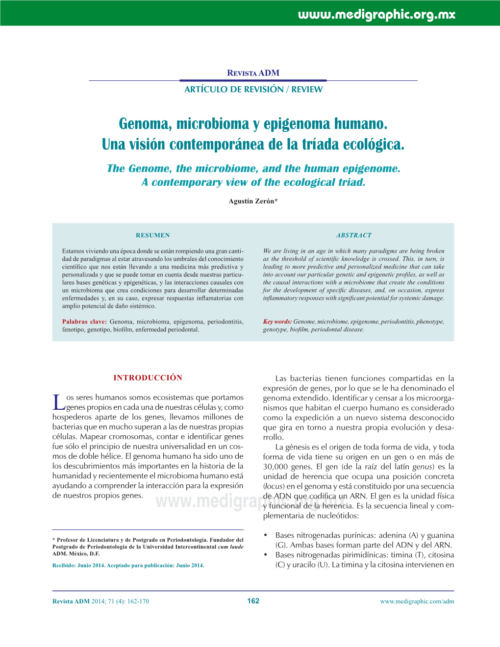 Genoma, Microbioma Y Epigenoma Humano. Una Visión Contemporánea De La Tríada Ecológica