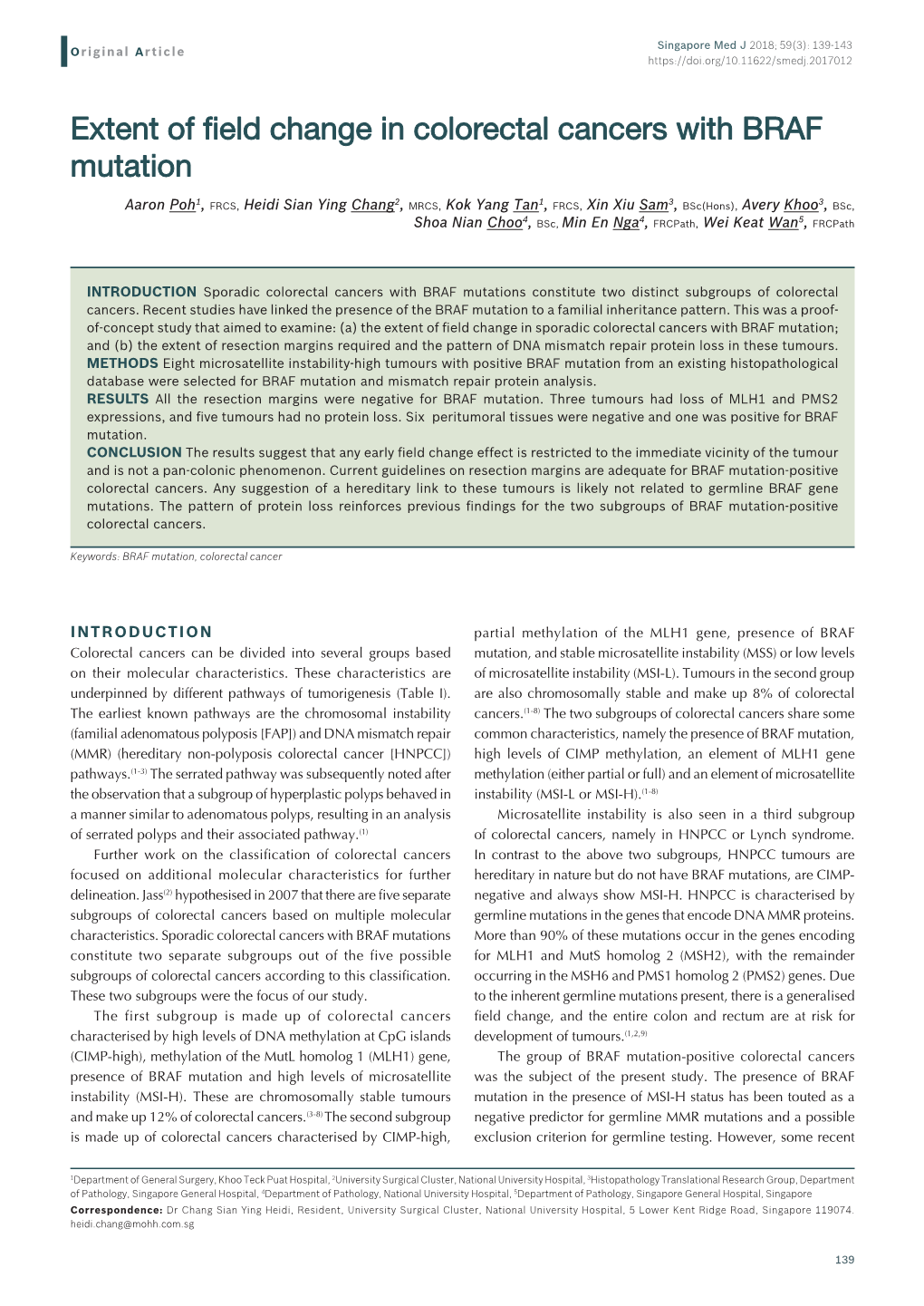 Extent of Field Change in Colorectal Cancers with BRAF Mutation