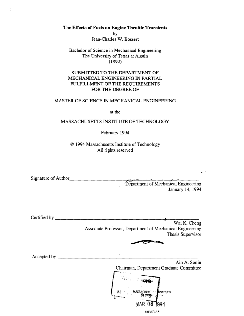 The Effects of Fuels on Engine Throttle Transients Jean-Charles W