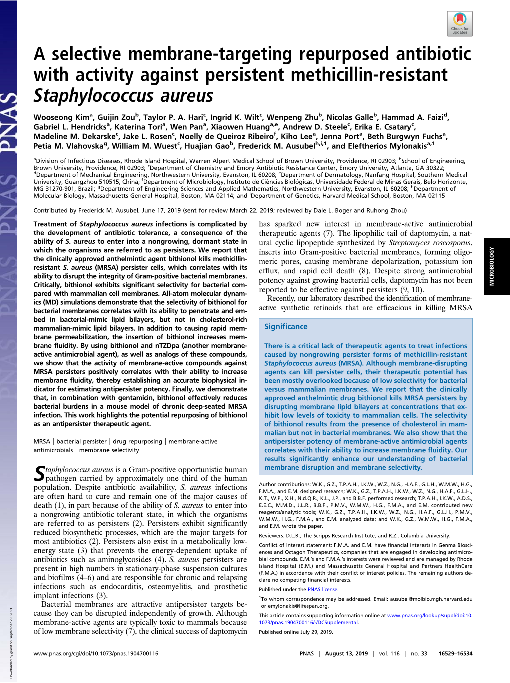 A Selective Membrane-Targeting Repurposed Antibiotic with Activity Against Persistent Methicillin-Resistant Staphylococcus Aureus