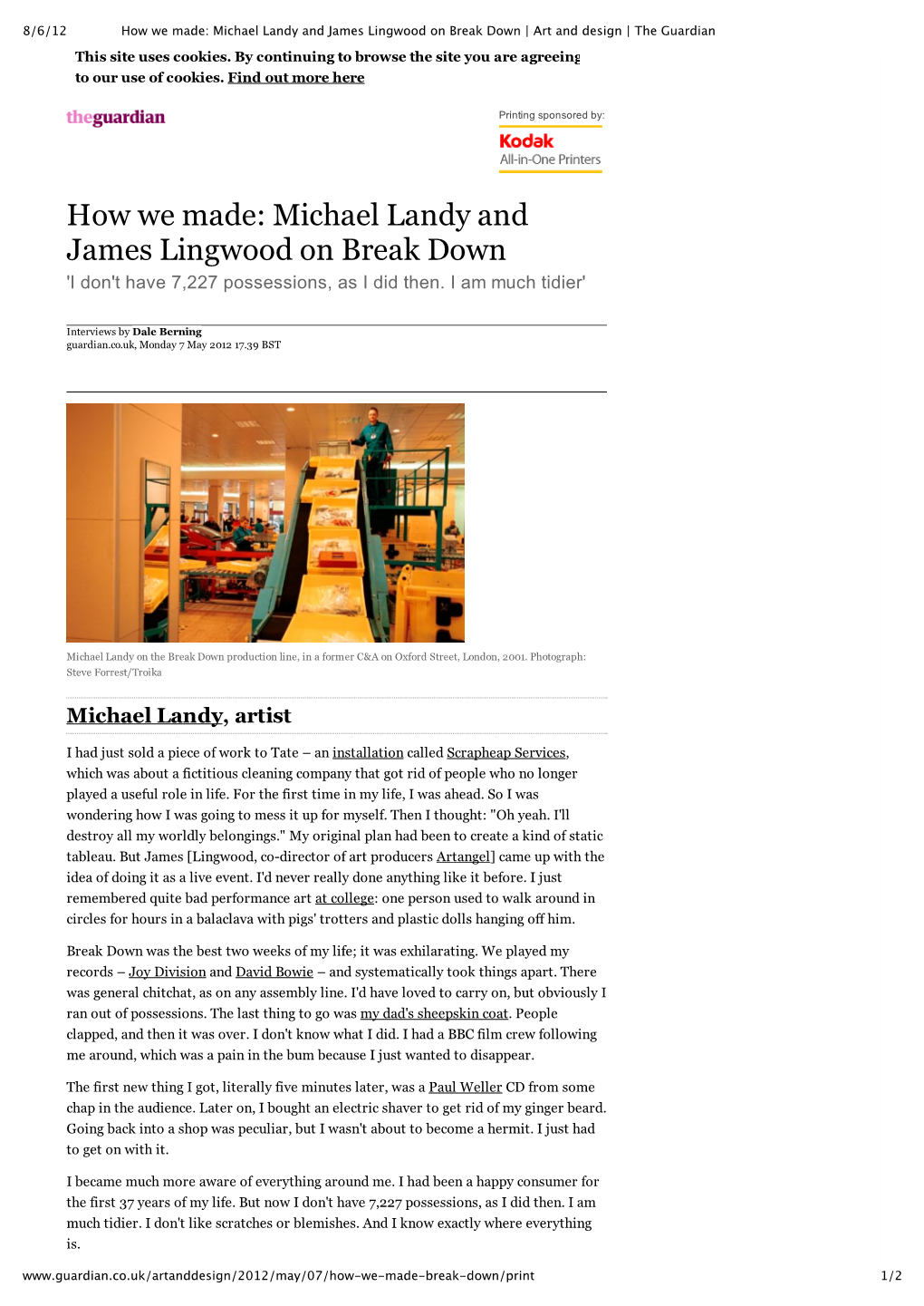 Michael Landy and James Lingwood on Break Down | Art and Design | the Guardian This Site Uses Cookies
