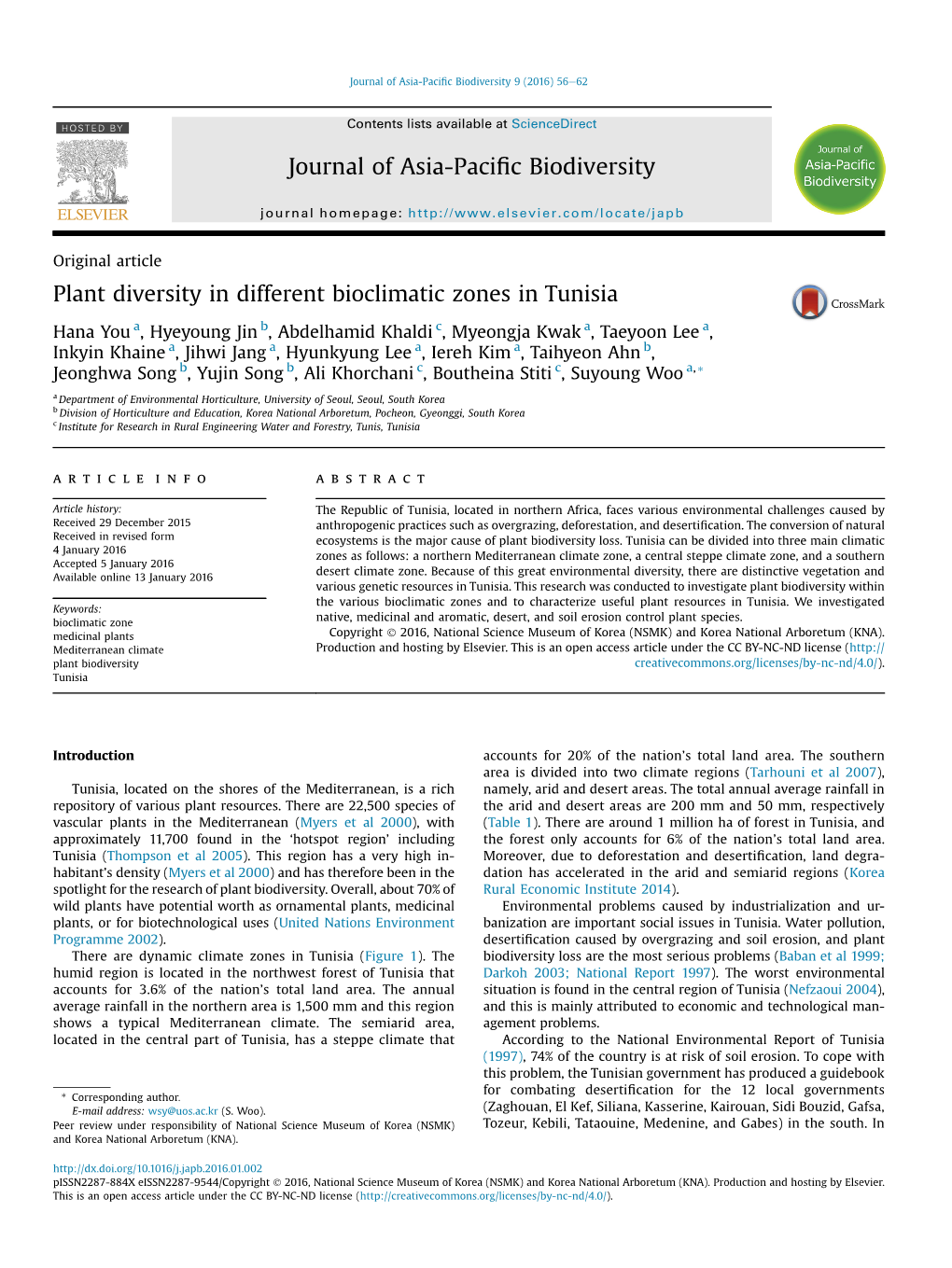 Plant Diversity in Different Bioclimatic Zones in Tunisia