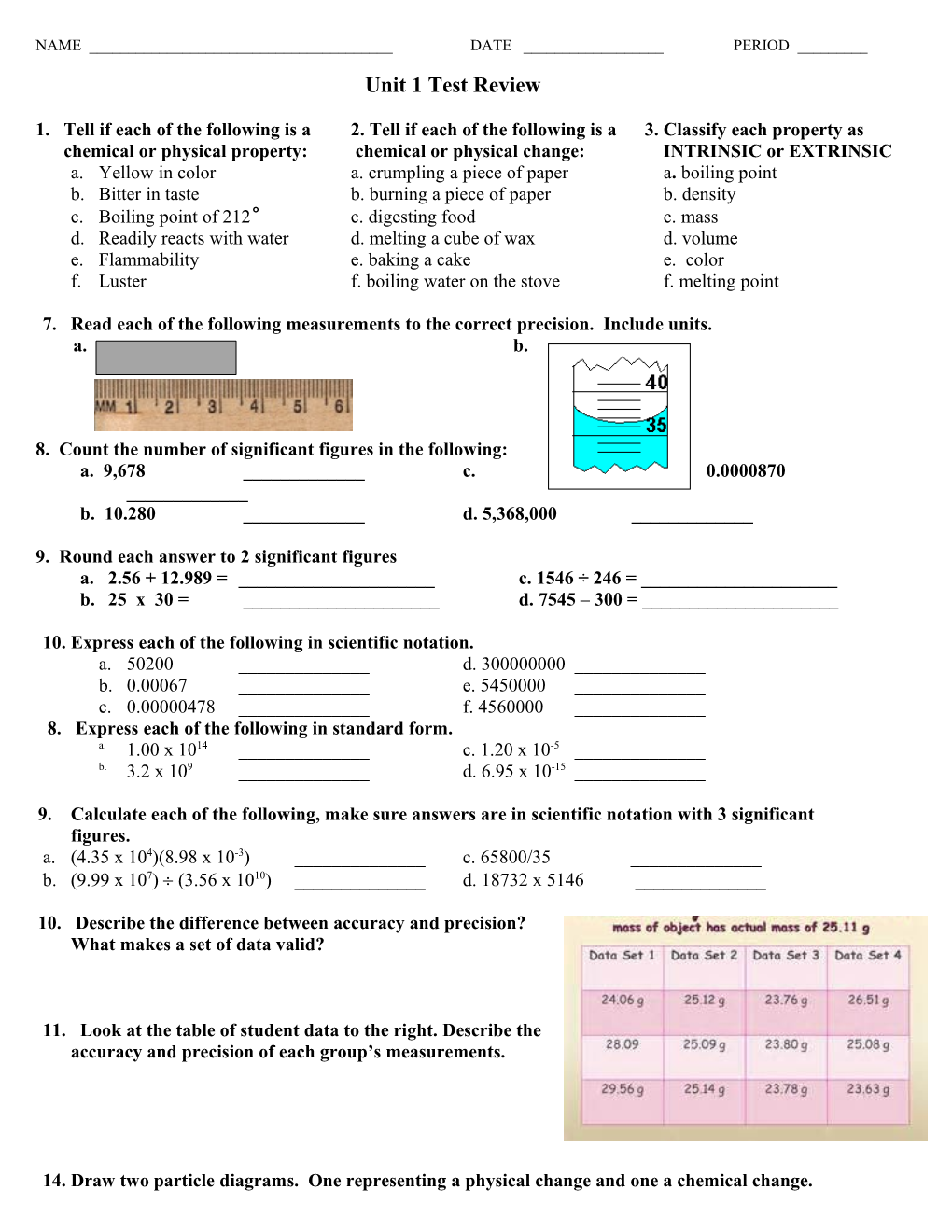 Unit 1 Review: Matter and Measurement