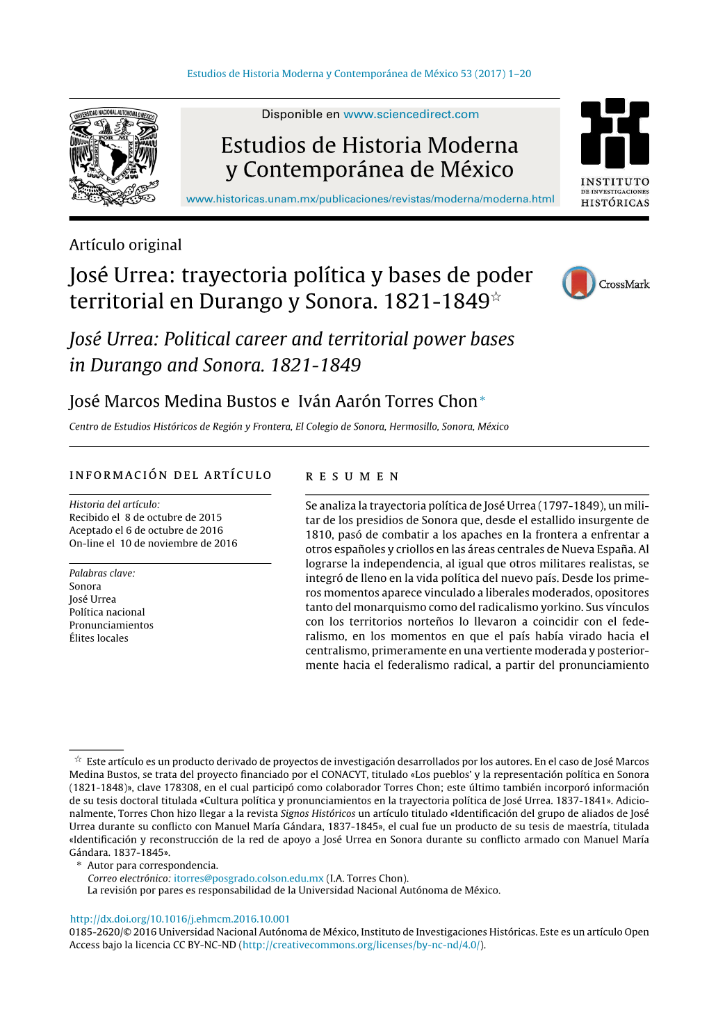 Estudios De Historia Moderna Y Contemporánea De México 53 (2017) 1–20