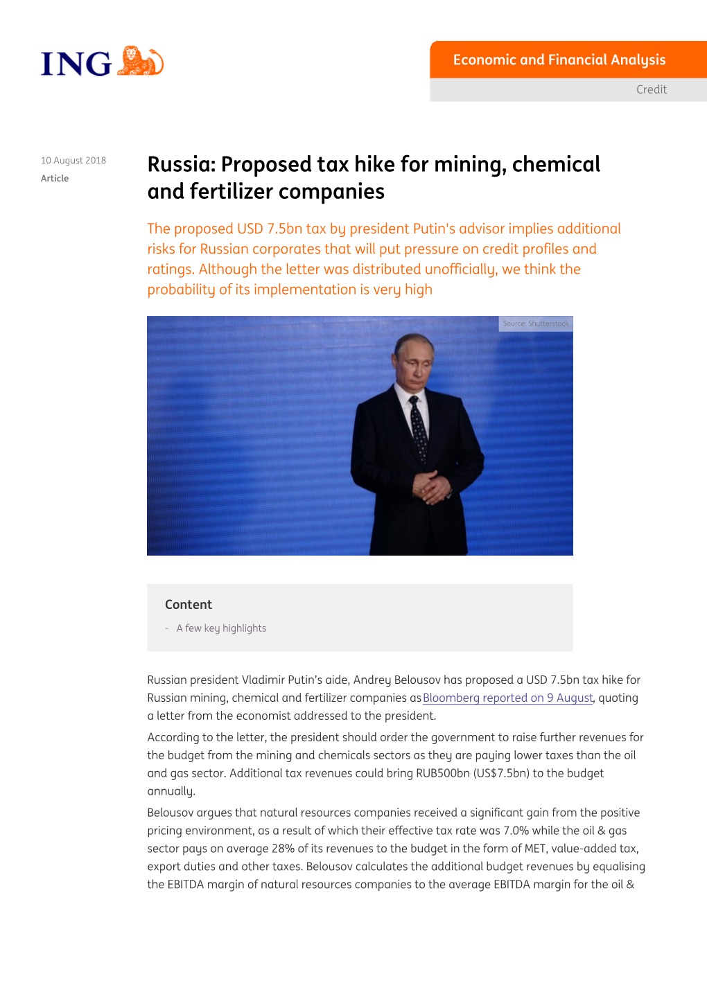 Russia: Proposed Tax Hike for Mining, Chemical and Fertilizer