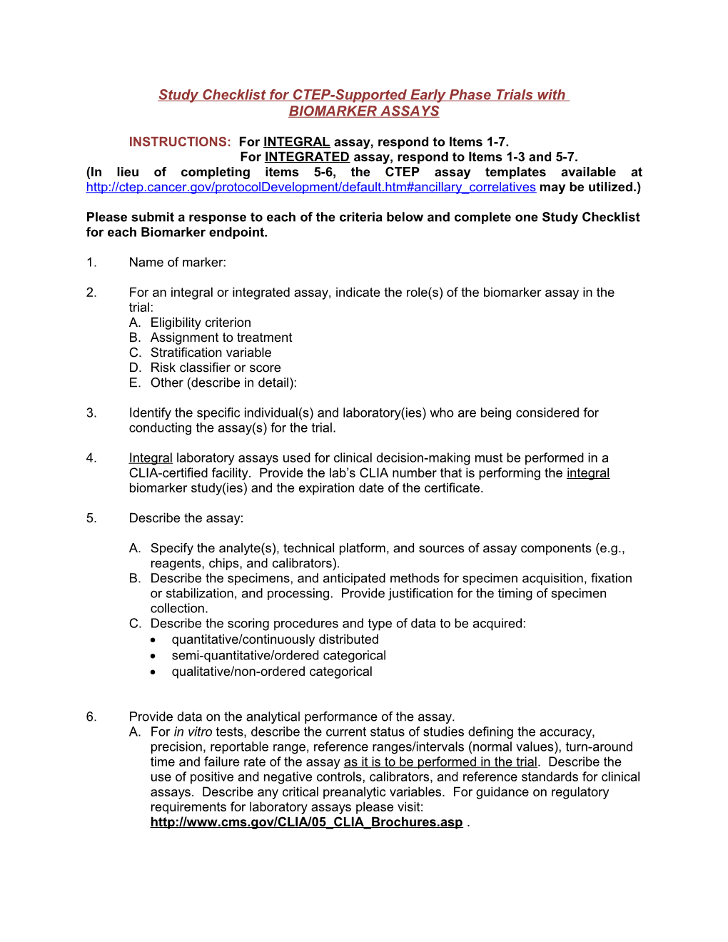 Study Checklist for CTEP-Supported Early Phase Trials With