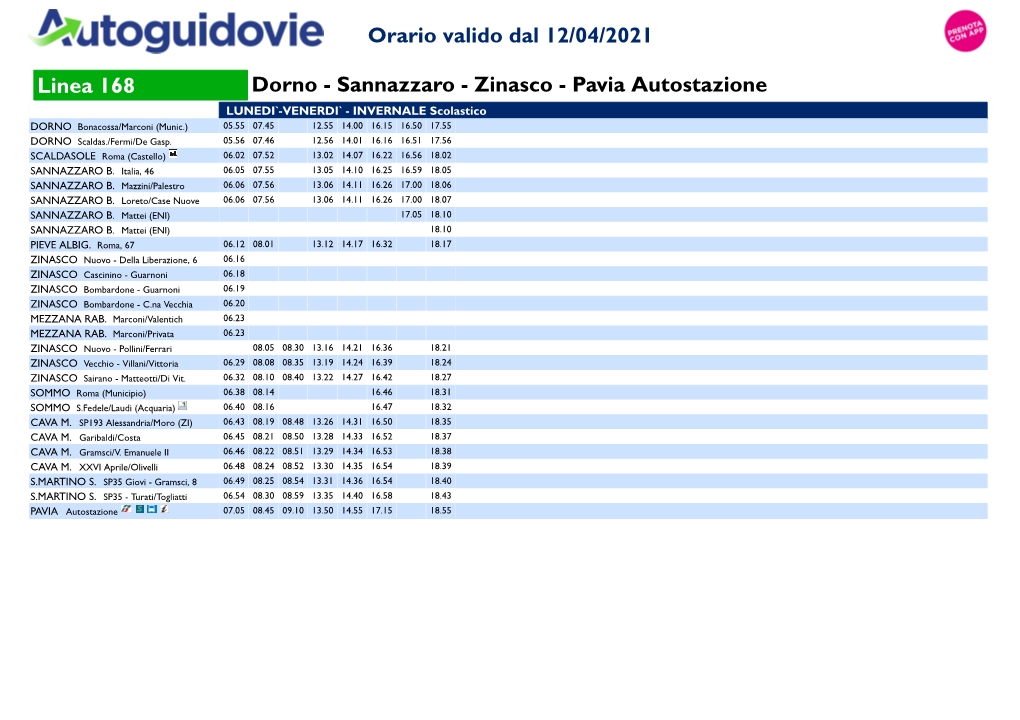 Linea 168 Dorno