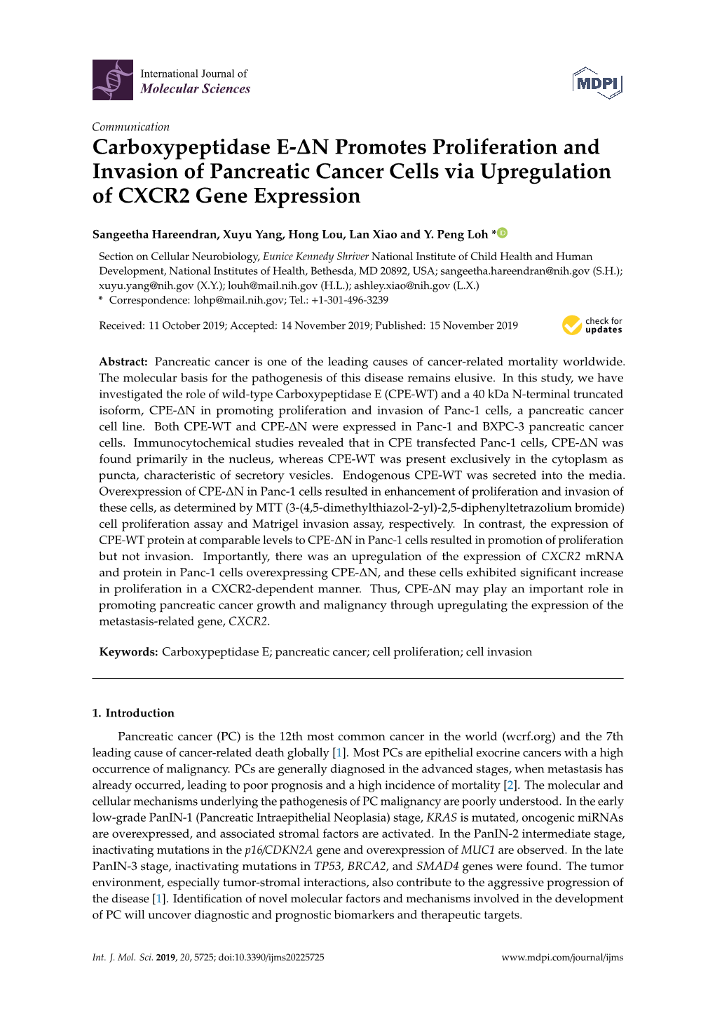 Carboxypeptidase E-N Promotes Proliferation and Invasion Of