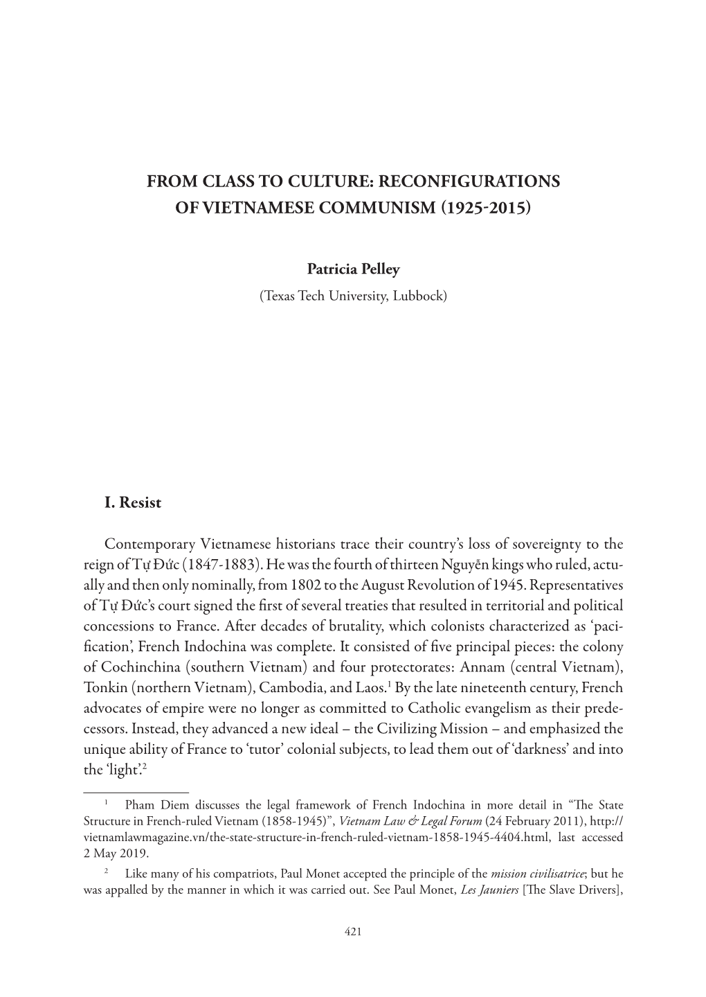 From Class to Culture: Reconfigurations of Vietnamese Communism (1925-2015)