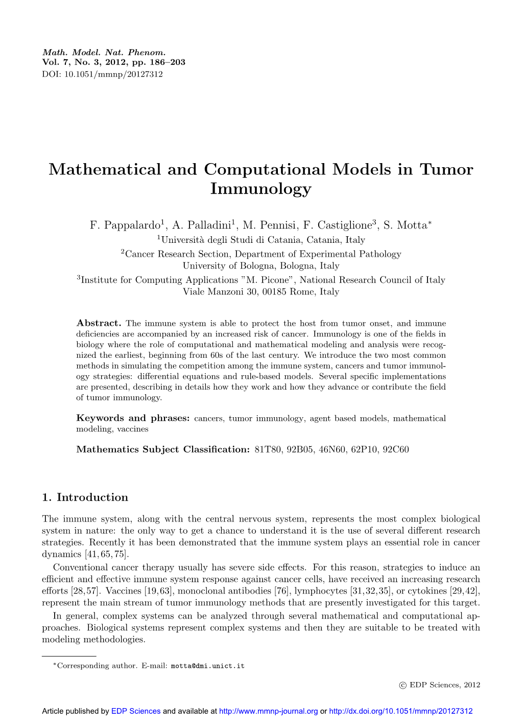 Mathematical and Computational Models in Tumor Immunology