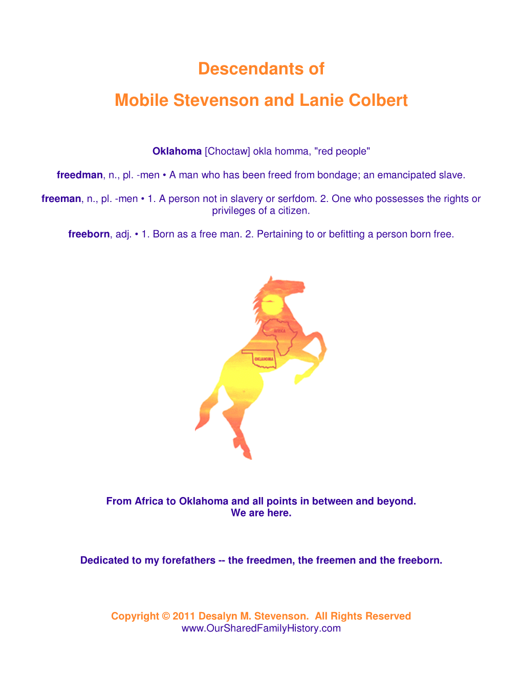 Descendants of Mobile Stevenson and Lanie Colbert
