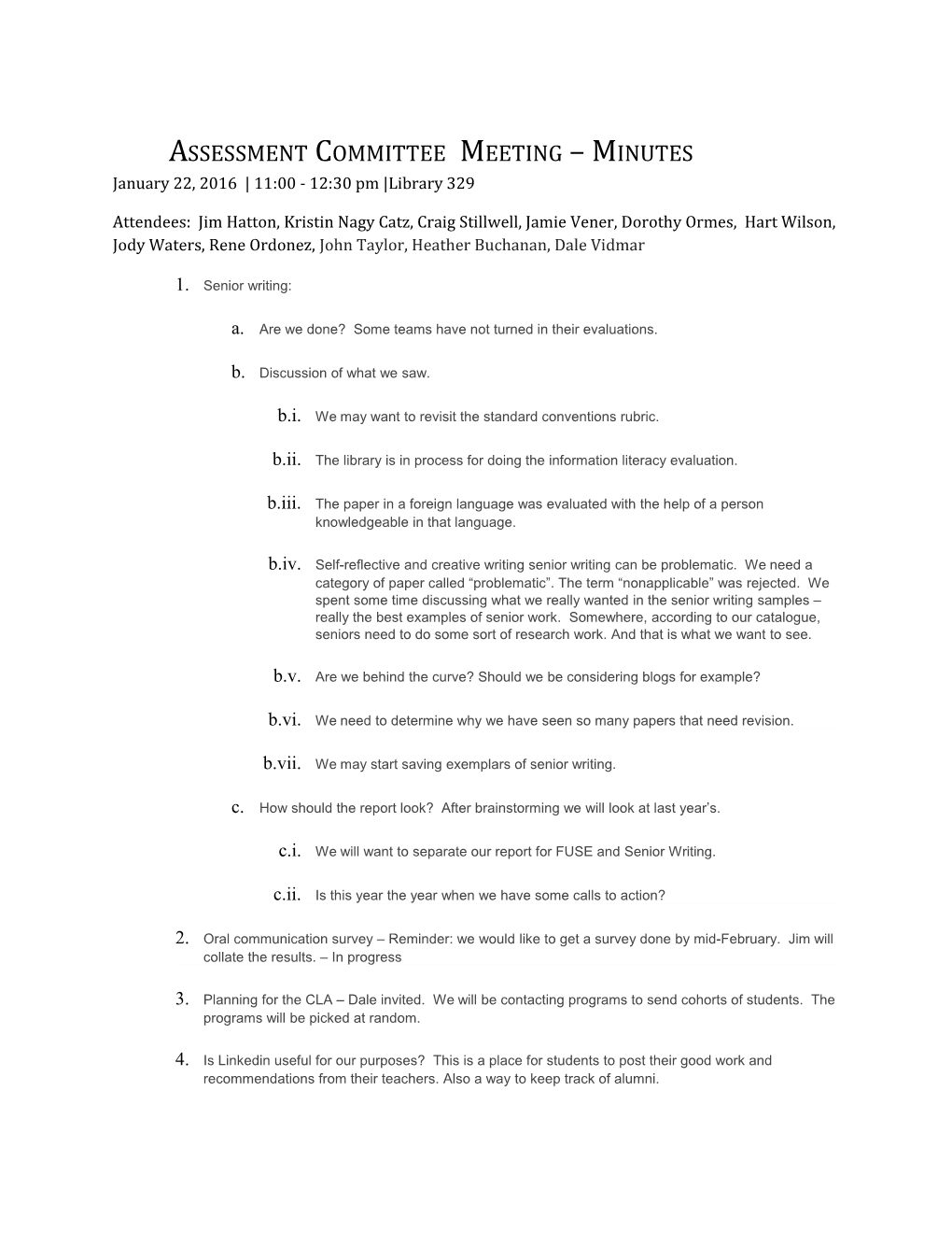 Assessment Committee Meeting Minutes