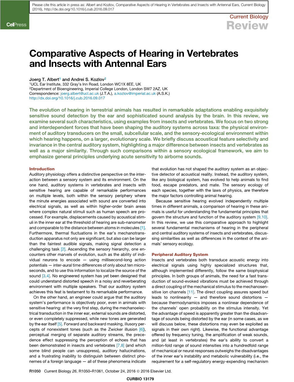 Comparative Aspects of Hearing in Vertebrates and Insects