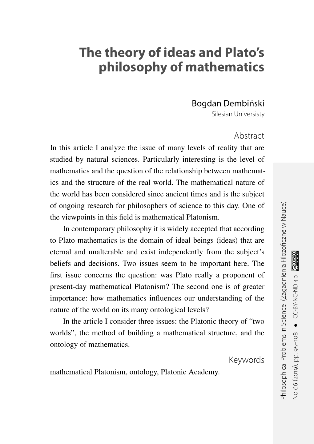 The Theory of Ideas and Plato's Philosophy of Mathematics